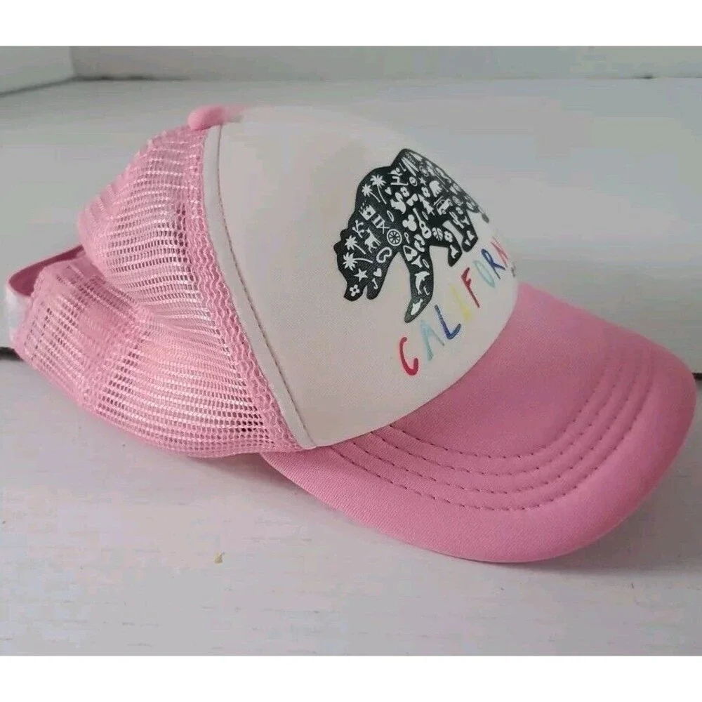 JP Doodles California Bear KIds Trucker Hat. Pink and White.‎ Mesh Back. 52cm